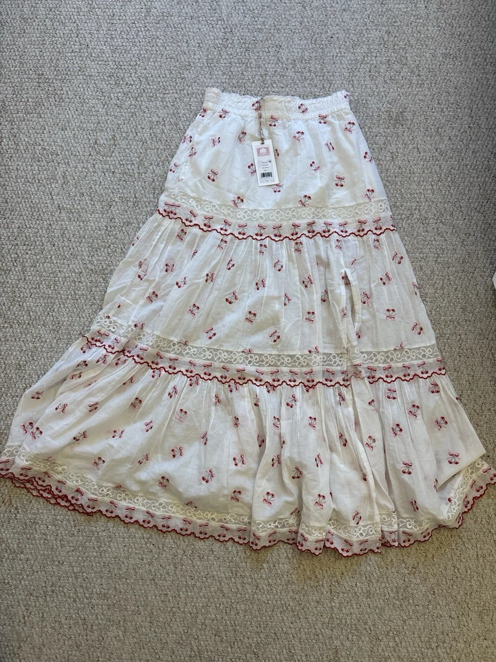 Saia maxi LoveShackFancy Patten algodão cereja - Imagem 3 de 4