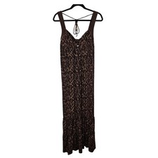 VTG Brown Tiered Maxi Dress Abstract Tiered Babydoll Y2K Fairygrunge Granola