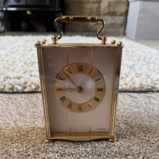 Minster Gold Tone Desk Clock Analogue Quartz Battery Roman Numerals Germany