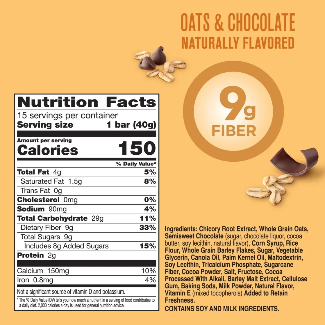 Fiber One Chewy Bars, Oats and Chocolate, Mega Pack, 15 Count, 21.2 oz