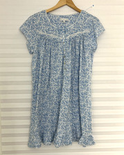 Eileen West Blue Floral Lace Trim Ruffle Cotton Nightgown Dress Cottage Size XL