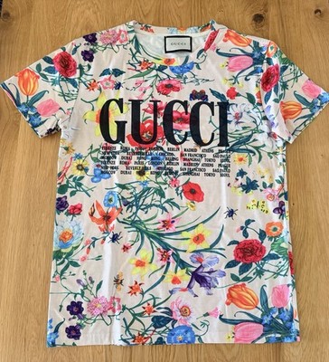 Womens Designer G Graphic LOGO Pink Floral Print Jersey T-Shirt Sz M Relaxed Fit