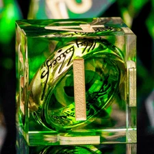 Magic Golden Ring DND Dice with Box, Green Sharp Edge Handmade D and D Polyhedra