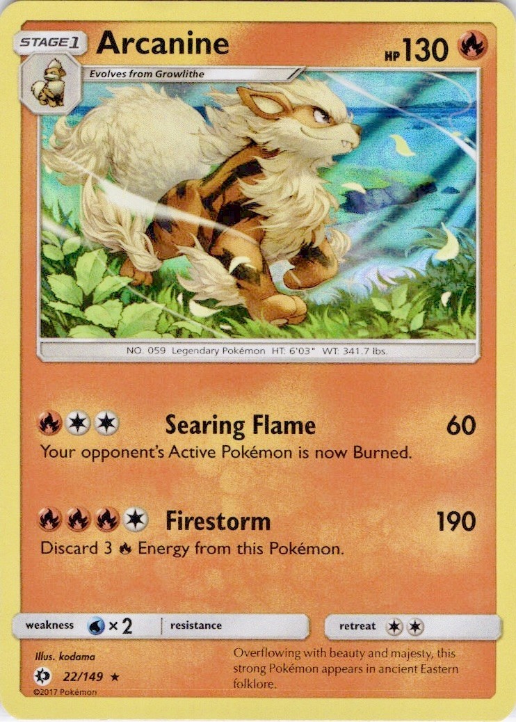 Arcanine 22/149 Holo Rare SM Base Set Pokemon Near Mint