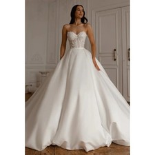 Elegant A-Line Floral Satin Two-Piece Wedding Dresses with Detachable Train