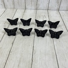Set Of 8 Butterfly Drawer Pulls Painted Black W/ Silver Tone Cabinet Knobs