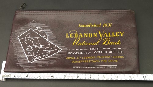Lebanon Valley National Bank Vinyl Vintage Zippered Bank Bag Case Burgundy
