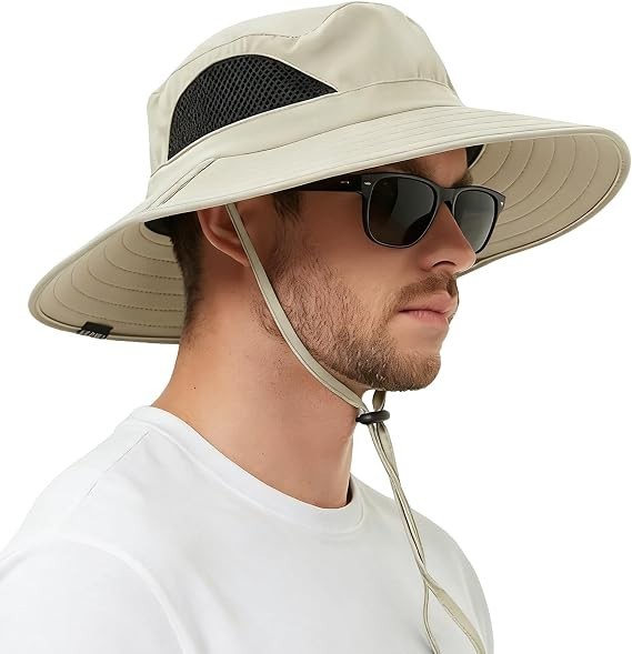 EINSKEY Wide Brim Sun Hat UPF 50+ Waterproof Boonie Hat Adjustable Beige