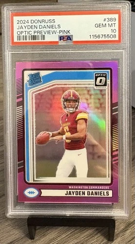 2024 Panini Donruss Rated Rookie Jayden Daniels Optic Preview Pink Prizm PSA 10