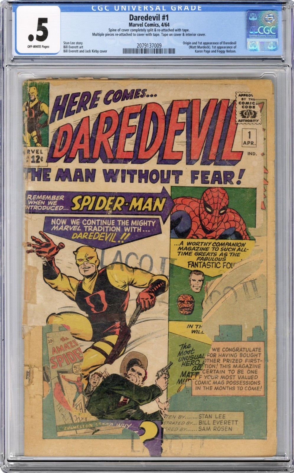 1964 Marvel Comics Daredevil 1 CGC .5. 1st Appearance of Daredevil