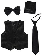 iGirlDress Boys 4 Piece Formal Satin Vest Set Zipper Tie Bowtie Hanky