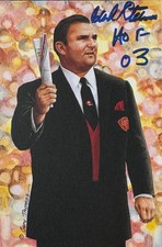 HANK STRAM SIGNED GOAL LINE ART CARD~PRO FOOTBALL HALL OF FAME~HOF AUTO~CHIEFS