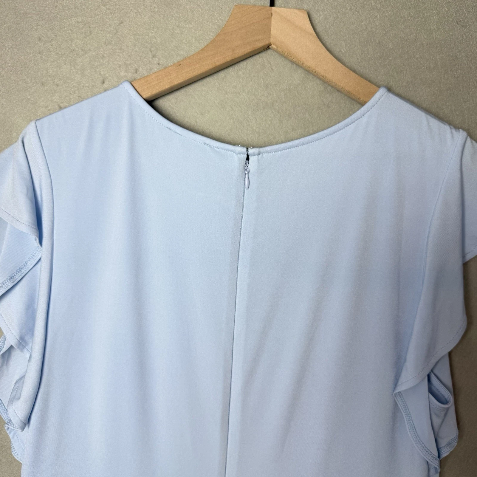 VETEMENTS Abito donna The Limited blu chiaro manica corta svolazzante lunghezza ginocchio finto avvolgente L