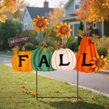 Fall Garden Stakes Decorative, Letter Fall Pumpkin Waterproof Metal Yard Sign...