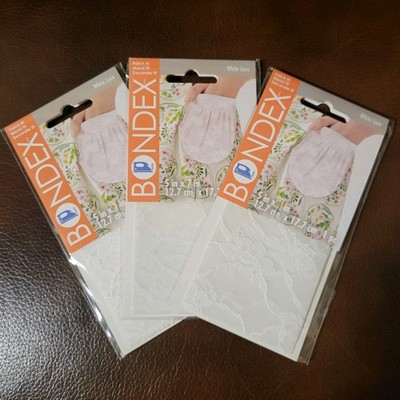 (3) Bondex Iron-On Trim 5 in x 7 in Patch Fashion White Lace 100% Nylon 5'' x 7''