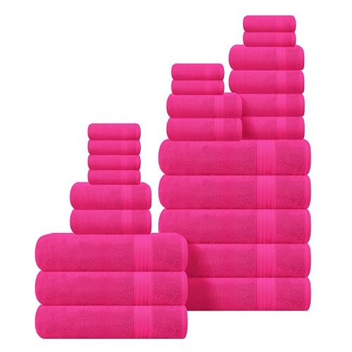 Ultra Soft 24-Piece 100% Ringspun Cotton Towel Set in Hot Pink