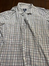 George Button Down Men  s Short Sleeve Plaid Shirt Blue Gray White Size XL