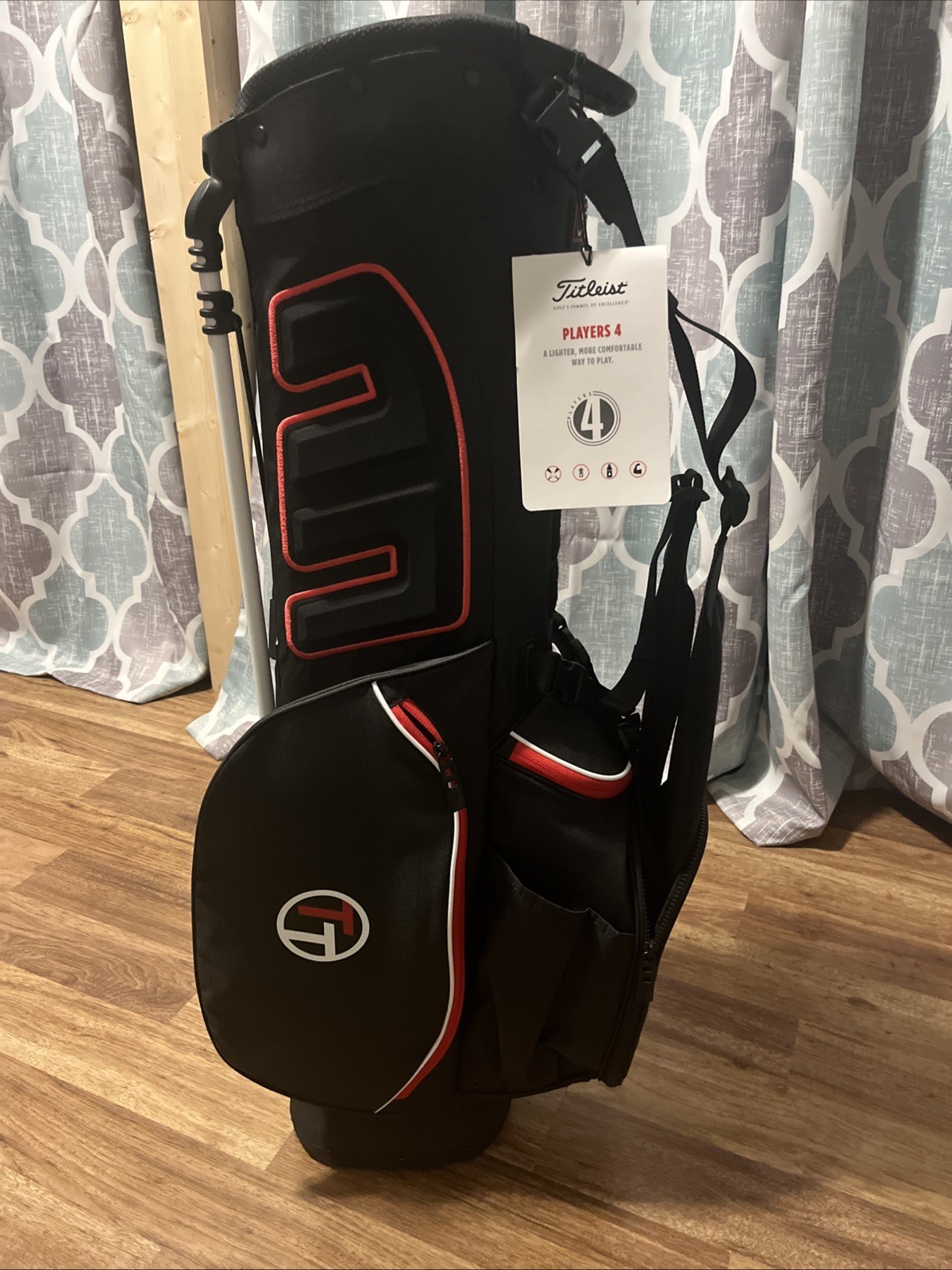 Team Titleist Players 4 Stand Bag Black w/ Red Trim & White 