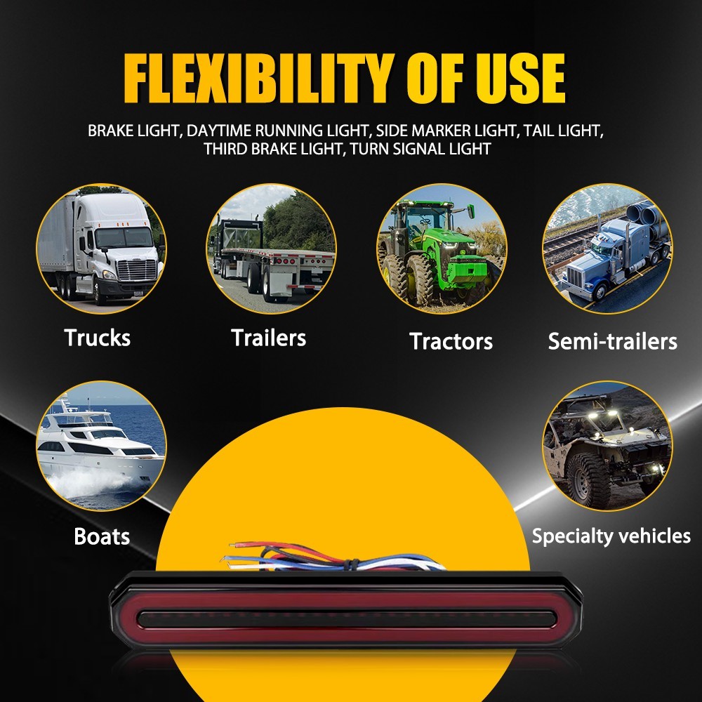 2x Red/Amber 9" Truck Trailer LED Tail Light Turn Signal Brake Lamps Flowing DRL