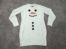 Tipsy Elves Ugly Sweater Dress Womens L White Long Sleeve Snowman Holiday