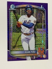 2025 Bowman Chrome Mega Box Elian Pena Purple Mojo Refractor 1st #/250 Mets