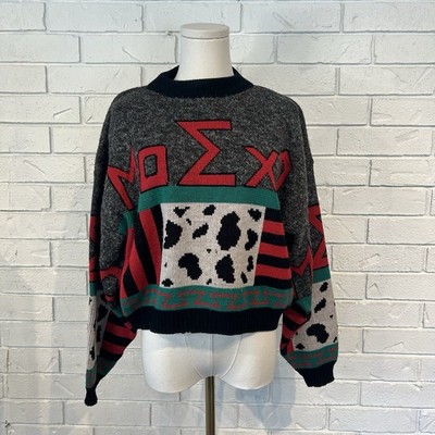 Vintage 80s 90s S. Oliver Boxy Cropped Bold Patterned Knit Sweater Womens M