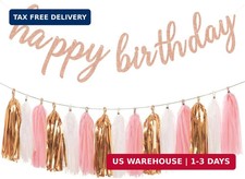 Pink Rose Gold Happy Birthday Decorations for Women Girls, 16pcs