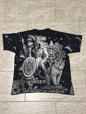 Vintage Y2K Yazbek Aztec T-Shirt Nature Caballero Jaguar Mexico Size L/XL
