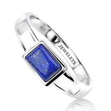 Silver Lapis Lazuli Ring – Rhodium Plated Rectangular Minimalist Signet