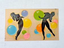 Vintage Decal of Silhouette of Woman Tossing Balloons
