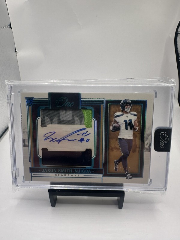 2023 Panini One Rookie Dual Patch Auto Jaxon Smith-Njigba #48 Blue #/99 RPA RC