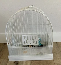 White Hendryx Vintage Bird Cage Metal with Tray. About 15” X 13”