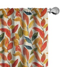 Fall Window Curtains, Aquarelle Abstract Botanical Autumnal Theme Stained Pai...