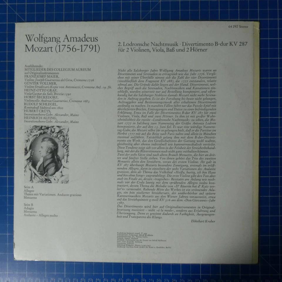 Mozart 2.Lodronische Nachtmusik Collegium aureum BASF 64292 LP525 - Bild 2 von 2
