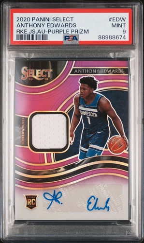 Anthony Edwards Rookie Card Auto RC RPA 2020 Panini Select Purple /99 PSA 9