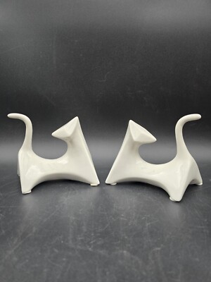 2 PC Modern MCM Cat Figurine Retro By Cat Lady Atomic Cubist