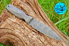 HandMad Hunting Knife Hand Forged Damascus Steel W/ Leather Sheath 972