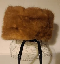 Vintage Brownish Orange Furry Pillbox Hat 