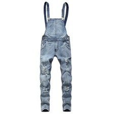 Uomo Jeans Salopette Lavoro Pantaloni Bavaglino E Bretella Zip Fly Tuta