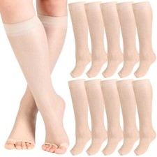 8 Pairs Toeless Socks Sheer Knee High Open Toe Trouser Socks Long Socks Open ...