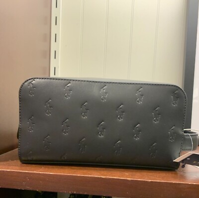 NWT Polo Ralph Lauren BLACK Leather Embossed PONY Toiletry Dopp