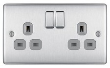 BG NBS22G 5-Pack Nexus Metal Brushed Steel 2 Gang 13A Switched Socket - Grey Ins