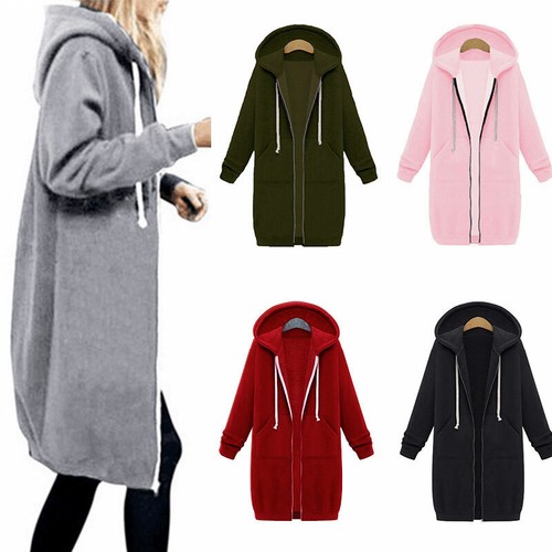 Damen Reißverschluss Hoodie Pullover Kapuze Long Jacke Sweatshirt Mantel Übergröße Tops US - Bild 1 von 17