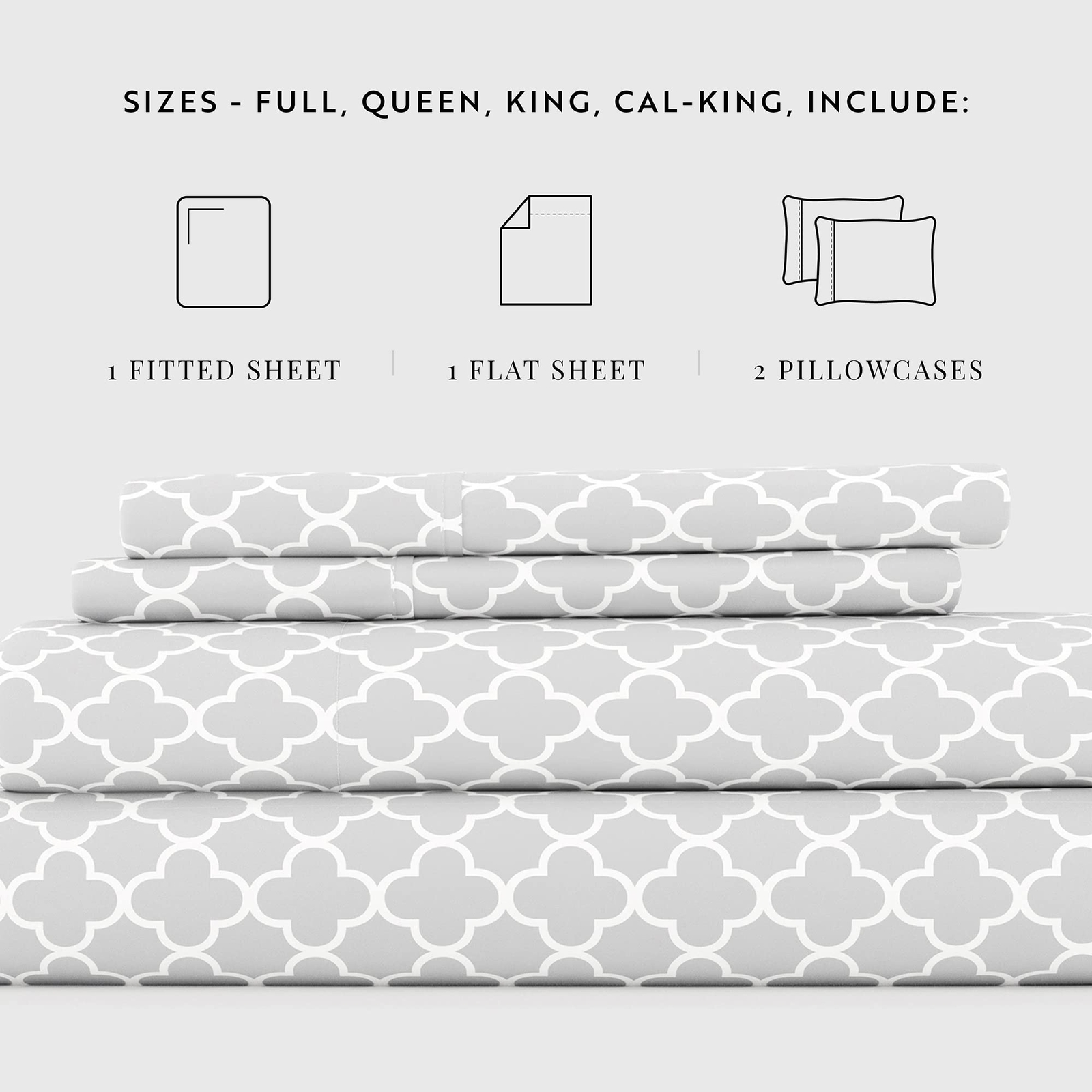 4 Piece Full Bedding Sheet Set Gray Quatrefoil - Sleep Ever with These Ultra-...