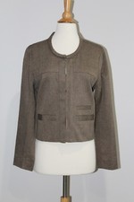 NWT COLDWATER CREEK Brown Herringbone Tweed Jewel Neck Jacket Blazer Sz L