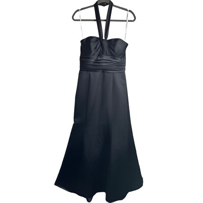 David's Bridal Sz 10 Black Formal Dress Halter Sweetheart Neck Ruched Waist