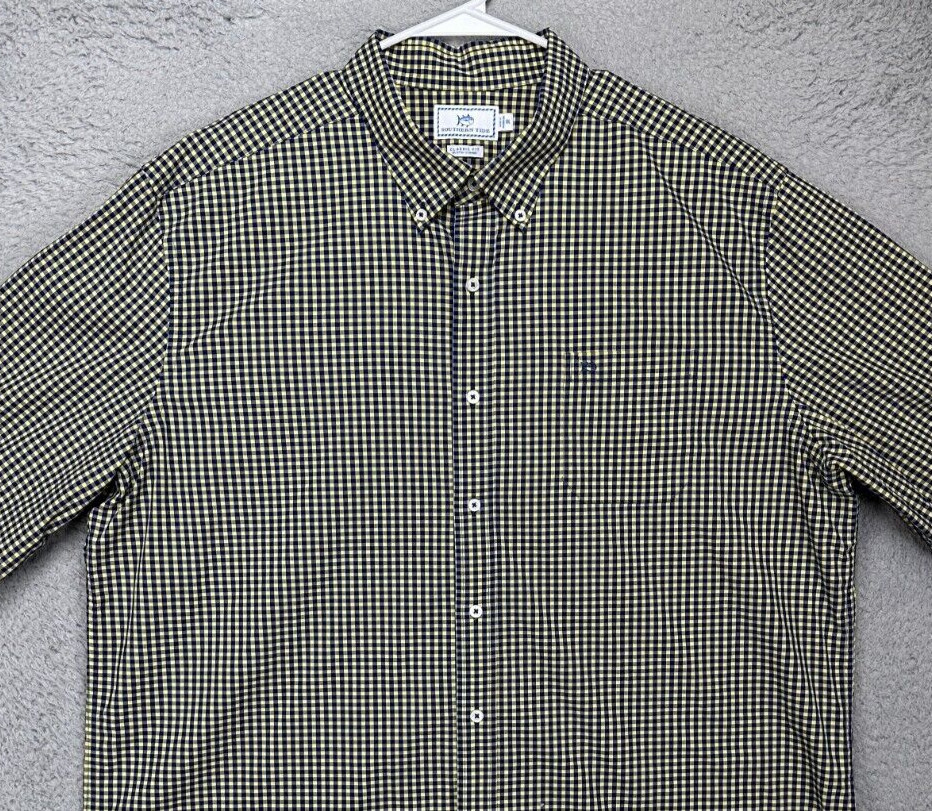 Camisa Southern Tide Para Hombres 2XL Amarilla Cuadros Guinga Clásica Abotonada Elastizada