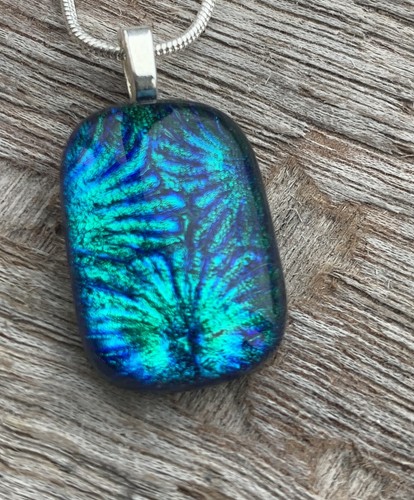 Dichroic Glass Pendant Handmade Cornwall Turquoise Blue Ocean Waves - Picture 2 of 6