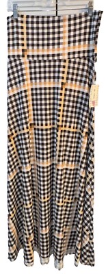 NEW 2.0 LuLaRoe Medium White Brown Tan Plaid Knit Maxi Skirt/Strapless Dress