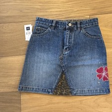 NWT Y2K Girl's Gap Denim Skirt Blue Flower Rhinestone Leopard Print